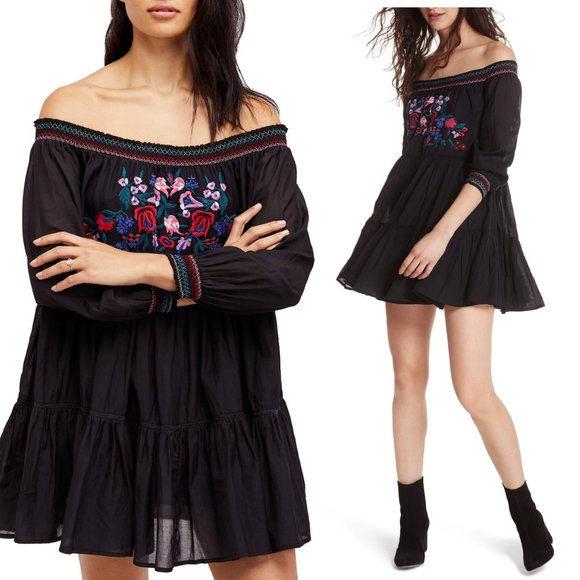 Free People Off Shoulder Smock Sunbeams Mini Dress - Picture 6 of 8